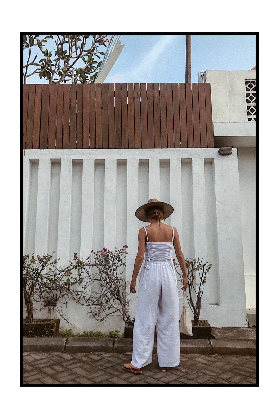 Ruched Side Cami Top & Wide Pants Co-ord - sugar white