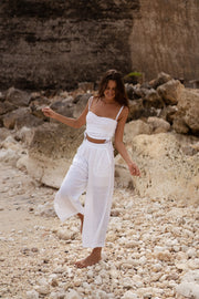 Ruched Side Cami Top & Wide Pants Co-ord - sugar white