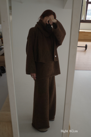 Cozy Knit Three Pieces (scarf, sweater, pants) - brown