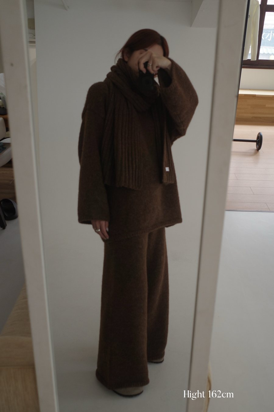 Cozy Knit Three Pieces (scarf, sweater, pants) - brown