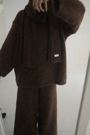 Cozy Knit Three Pieces (scarf, sweater, pants) - brown