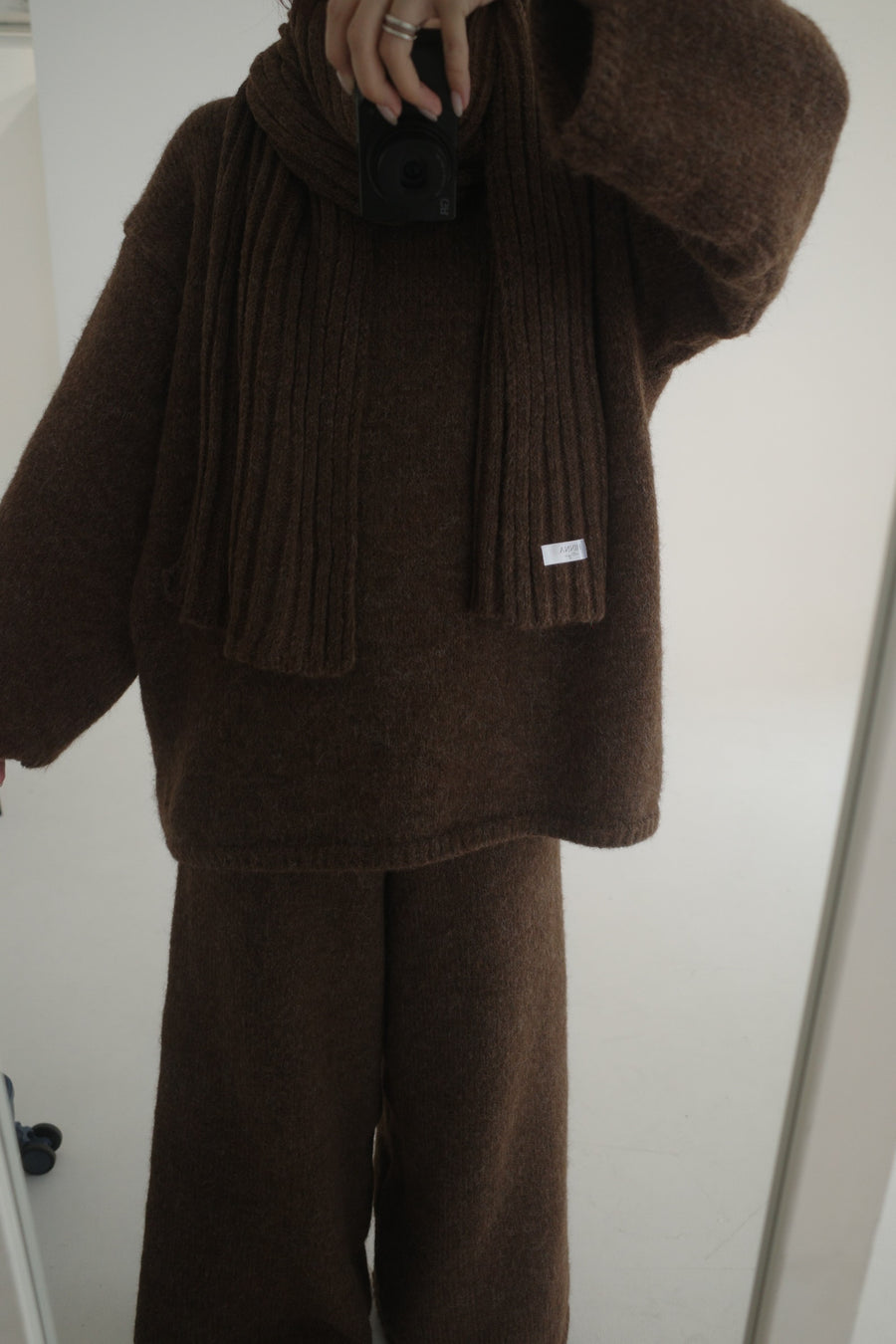 Cozy Knit Three Pieces (scarf, sweater, pants) - brown