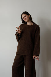 Cozy Knit Three Pieces (scarf, sweater, pants) - brown
