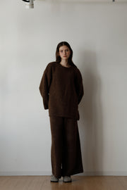 Cozy Knit Three Pieces (scarf, sweater, pants) - brown
