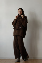Cozy Knit Three Pieces (scarf, sweater, pants) - brown