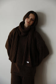Cozy Knit Three Pieces (scarf, sweater, pants) - brown