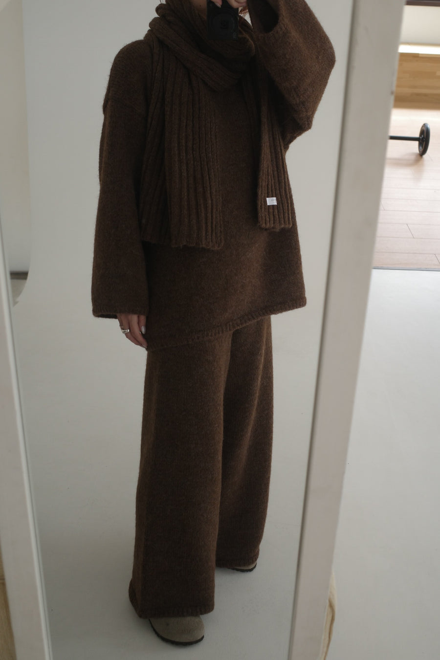 Cozy Knit Three Pieces (scarf, sweater, pants) - brown