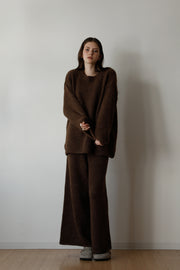 Cozy Knit Three Pieces (scarf, sweater, pants) - brown