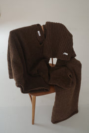 Cozy Knit Three Pieces (scarf, sweater, pants) - brown