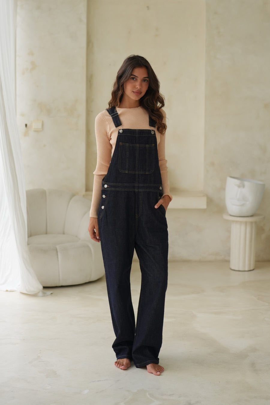 long denim overalls
