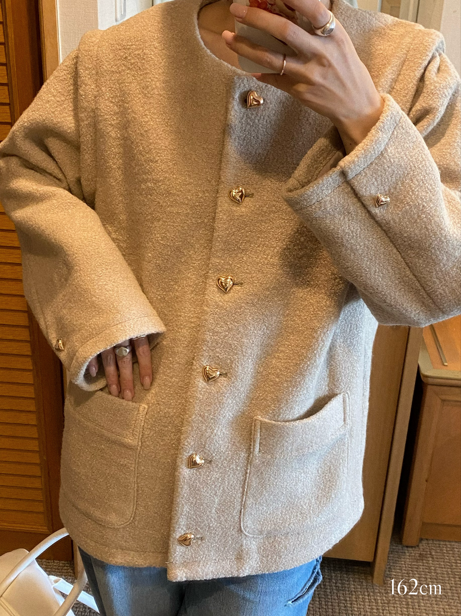 veste manteau bouton coeur 2 voies (beige)