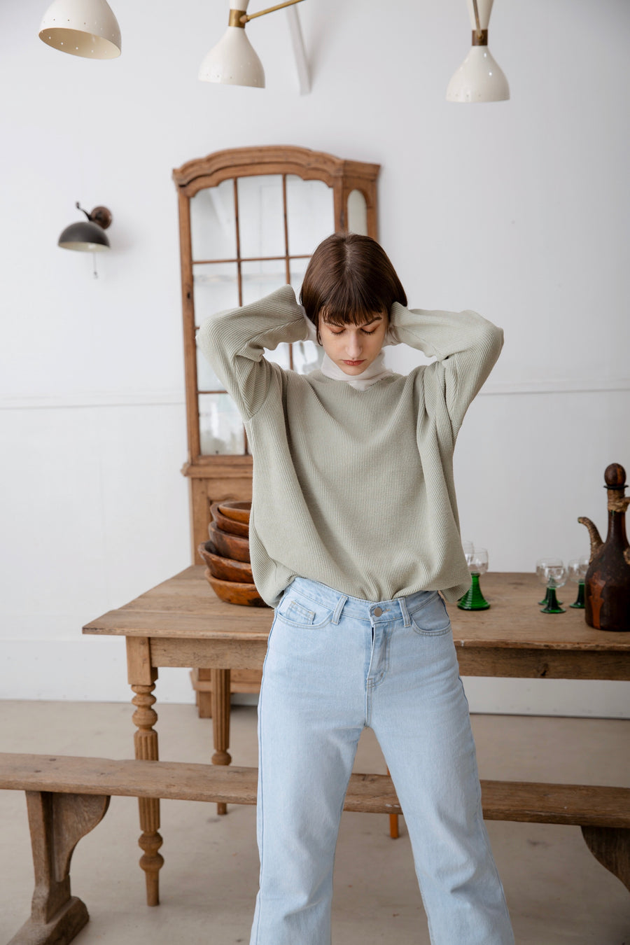 &lt;OUTLET&gt; jean épais bleu clair