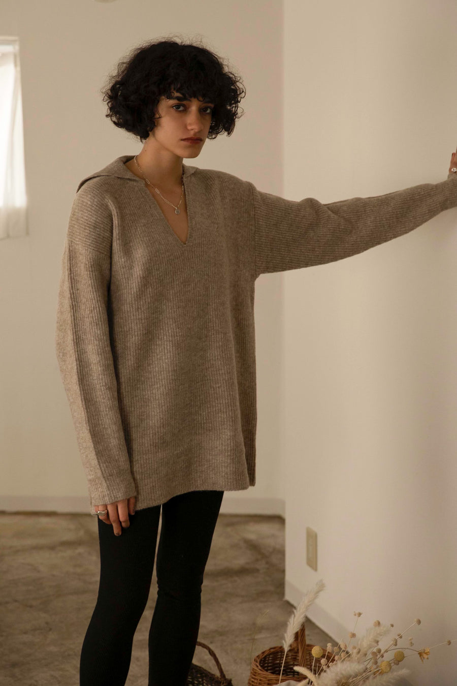 3way embroidered  knit (brown)