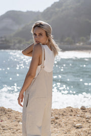 casual linen salopette (MILK TEA)