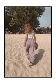 Ensemble caraco froncé et pantalon large - beige sable