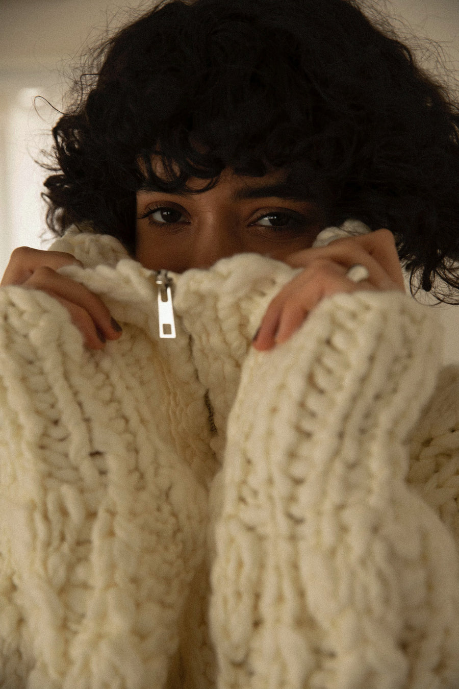 Hand made zip sweater - ivory