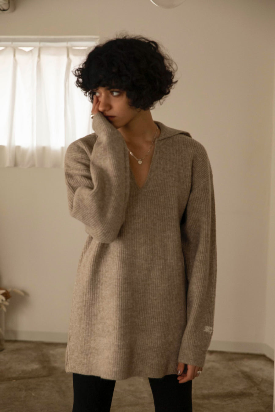 3way embroidered  knit (brown)