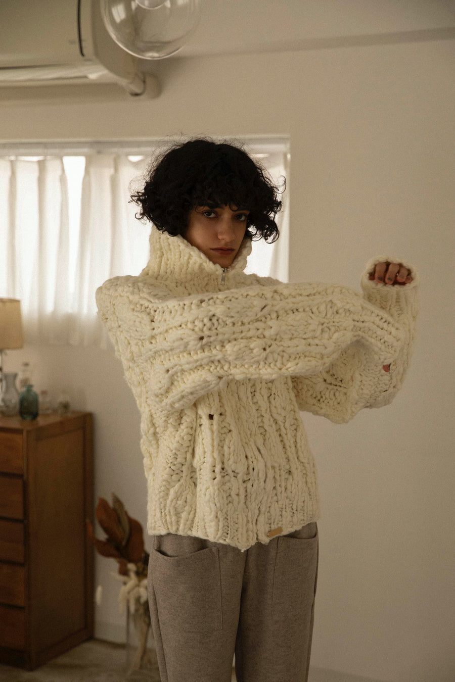 Hand made zip sweater - ivory