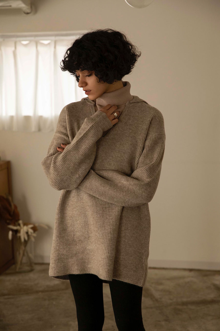 3way embroidered  knit (brown)