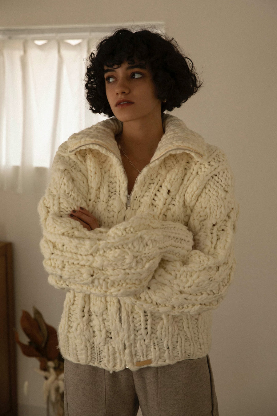 Hand made zip sweater - ivory
