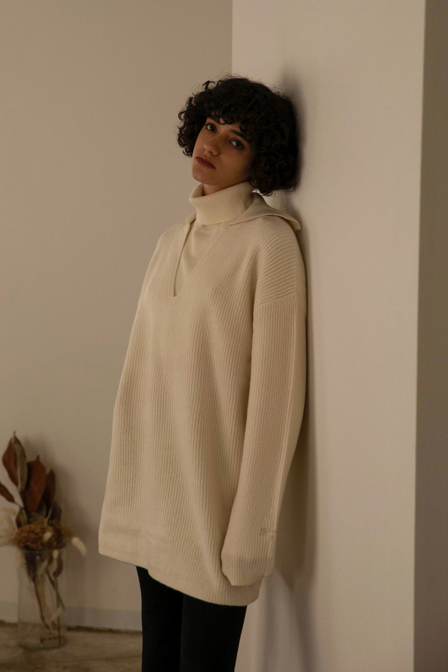3way  embroidered  knit sweater (ivory)