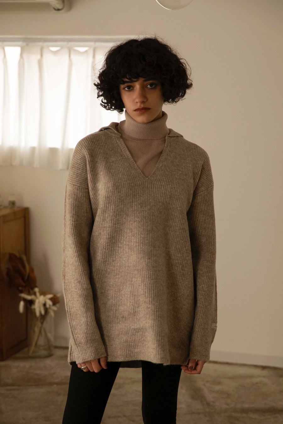 3way embroidered  knit (brown)