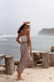 Ensemble caraco froncé et pantalon large - beige sable