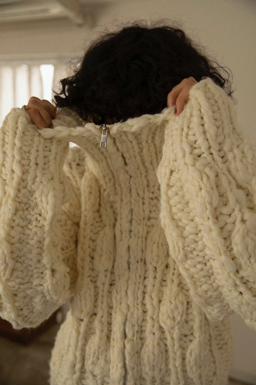 Hand made zip sweater - ivory