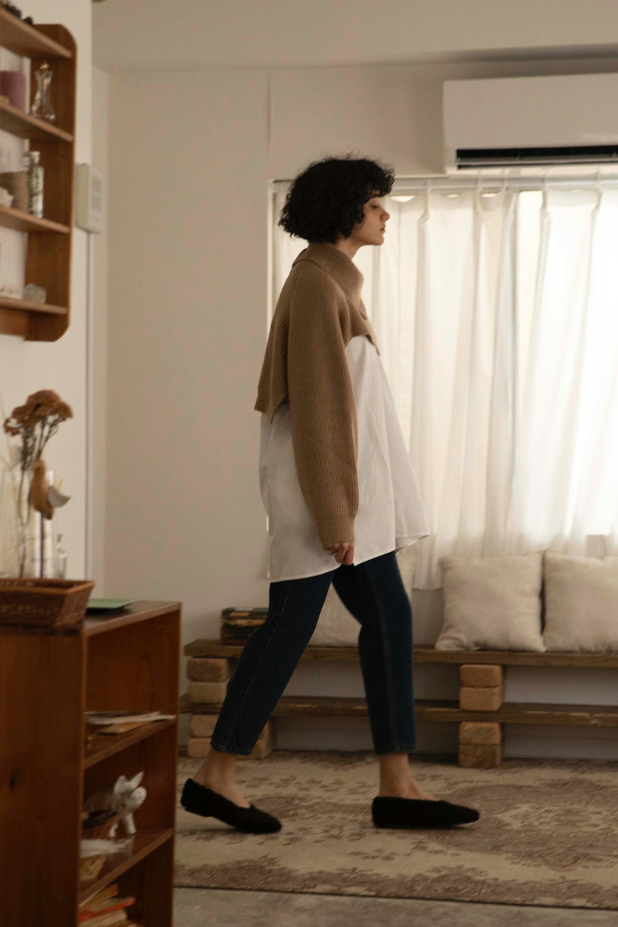 many way short knit tops - brown