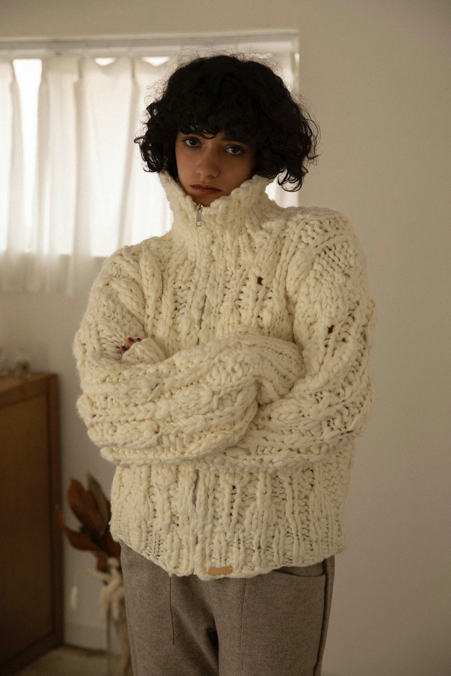 Hand made zip sweater - ivory