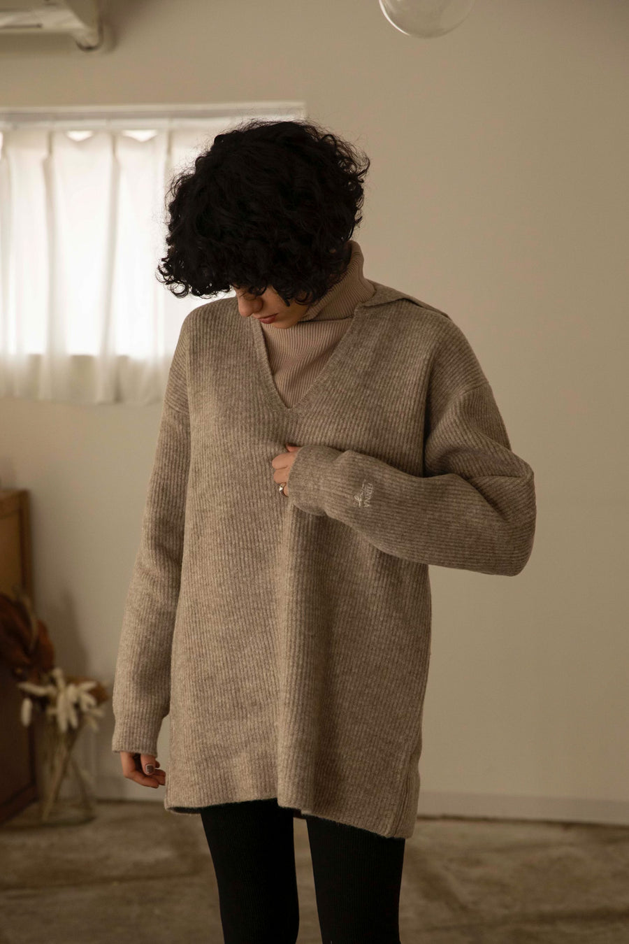 3way embroidered  knit (brown)