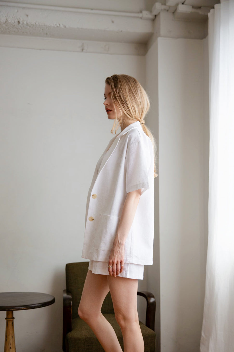 short sleeve linen jacket × short pants Co-ord (3 colour)