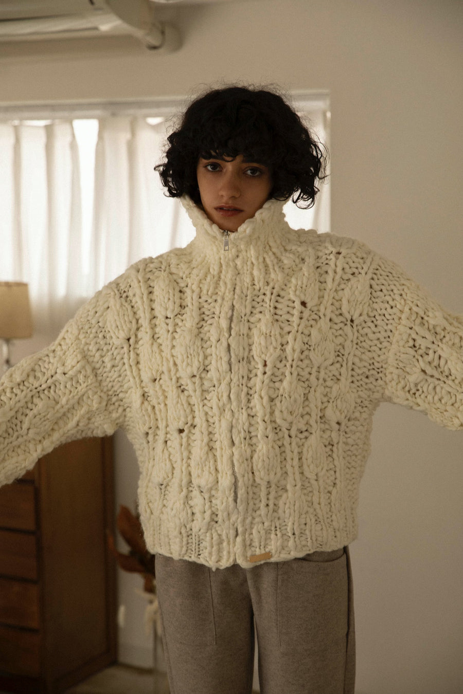 Hand made zip sweater - ivory